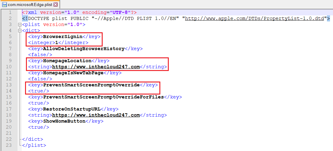 Configuring security baseline profile settings